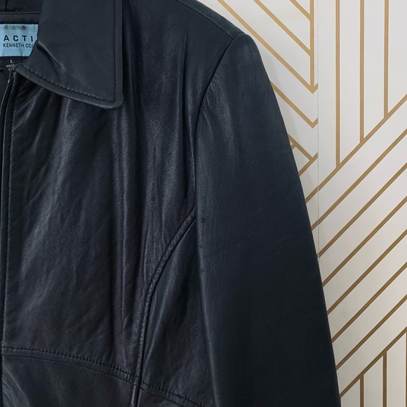 Kenneth Cole Reaction Leather jacket zipper front long line silhouette collar L - Picture 5 of 11